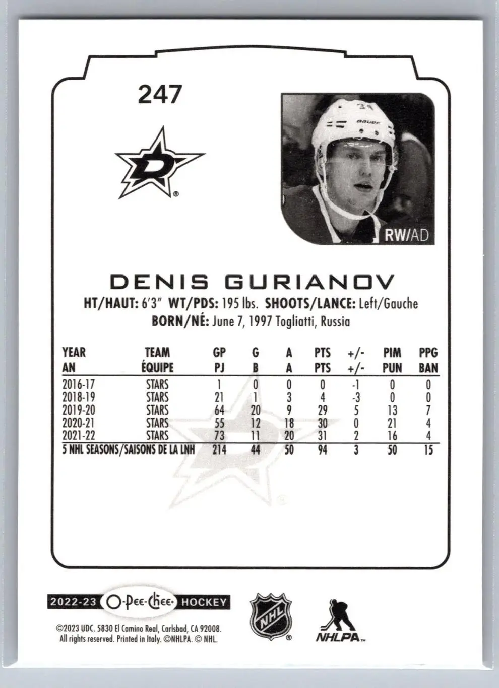 2022-23 O-Pee-Chee #247 Denis Gurianov 1