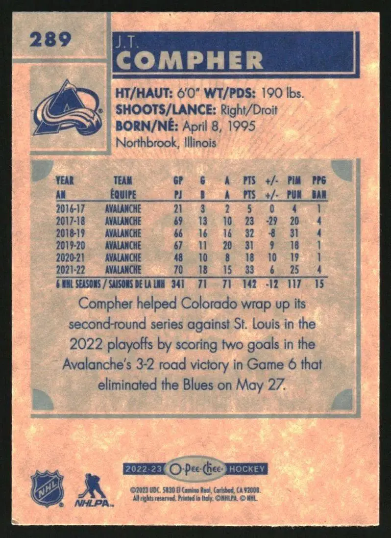 2022-23 O-Pee-Chee Retro #289 J.T. Compher 1