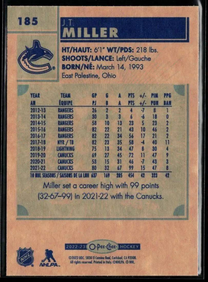 2022-23 O-Pee-Chee Retro #185 J.T. Miller 1