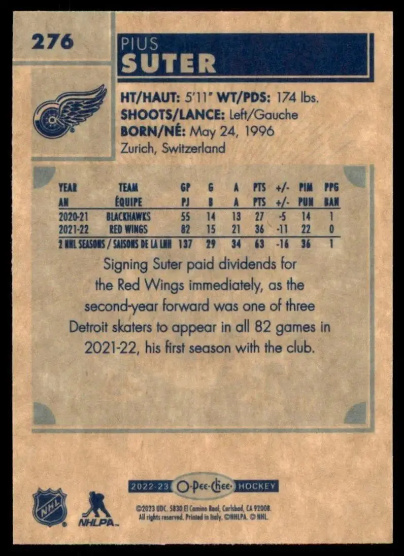 2022-23 O-Pee-Chee Retro #276 Pius Suter 1