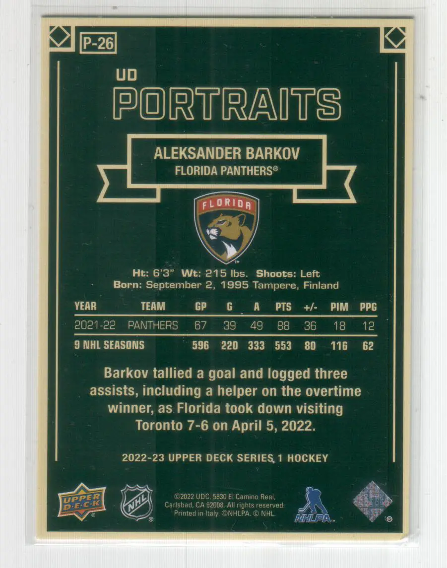 2022-23 Upper Deck UD Portraits #P26 Aleksander Barkov 1