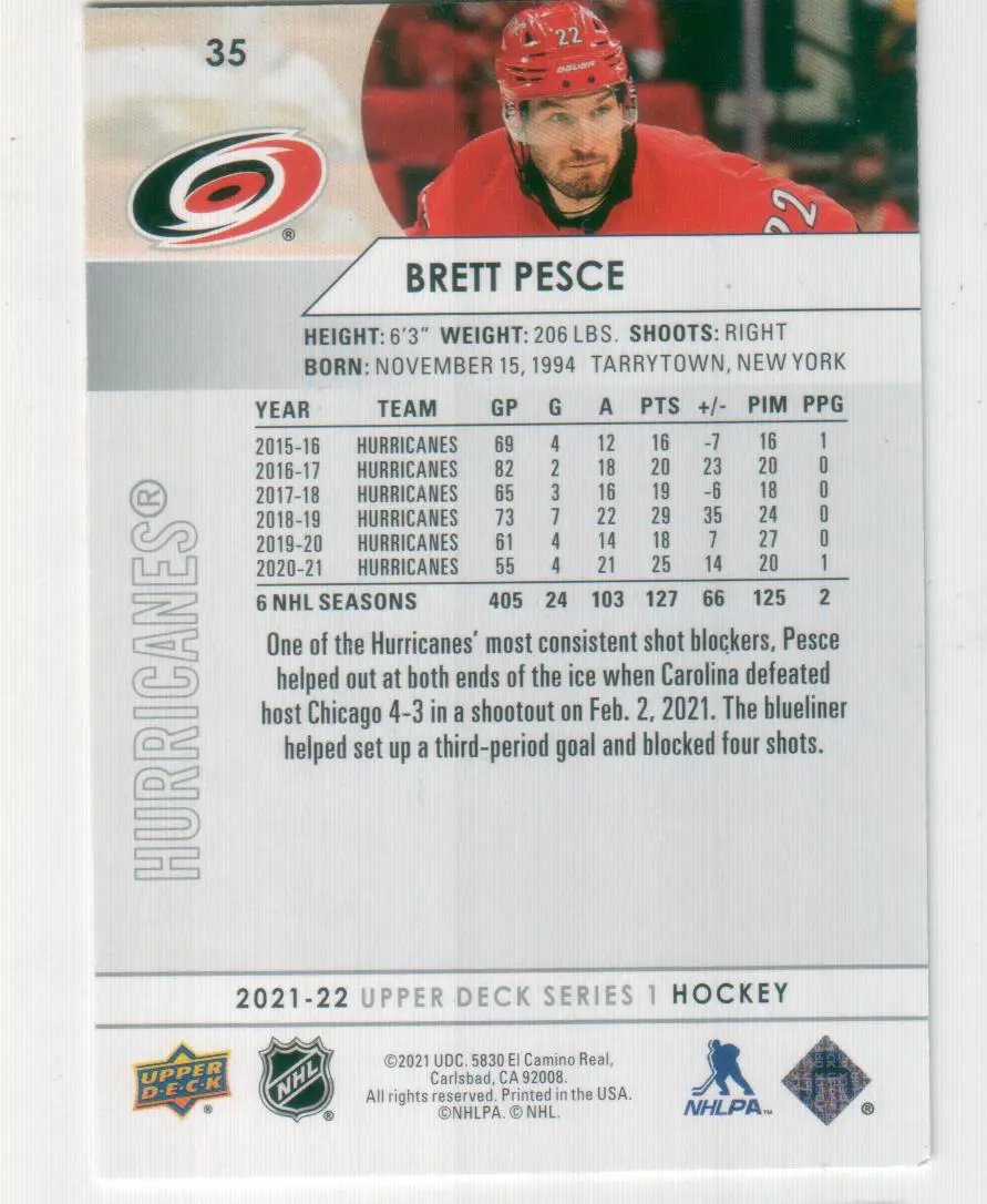 2021-22 Upper Deck #35 Brett Pesce 1
