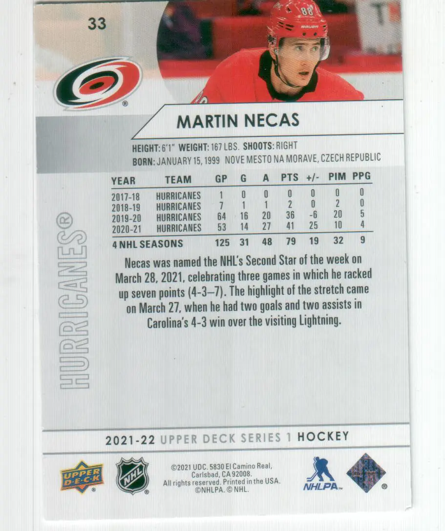 2021-22 Upper Deck #33 Martin Necas 1