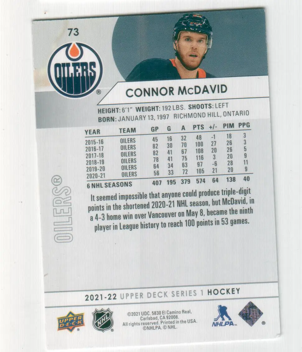 2021-22 Upper Deck #73 Connor McDavid 1