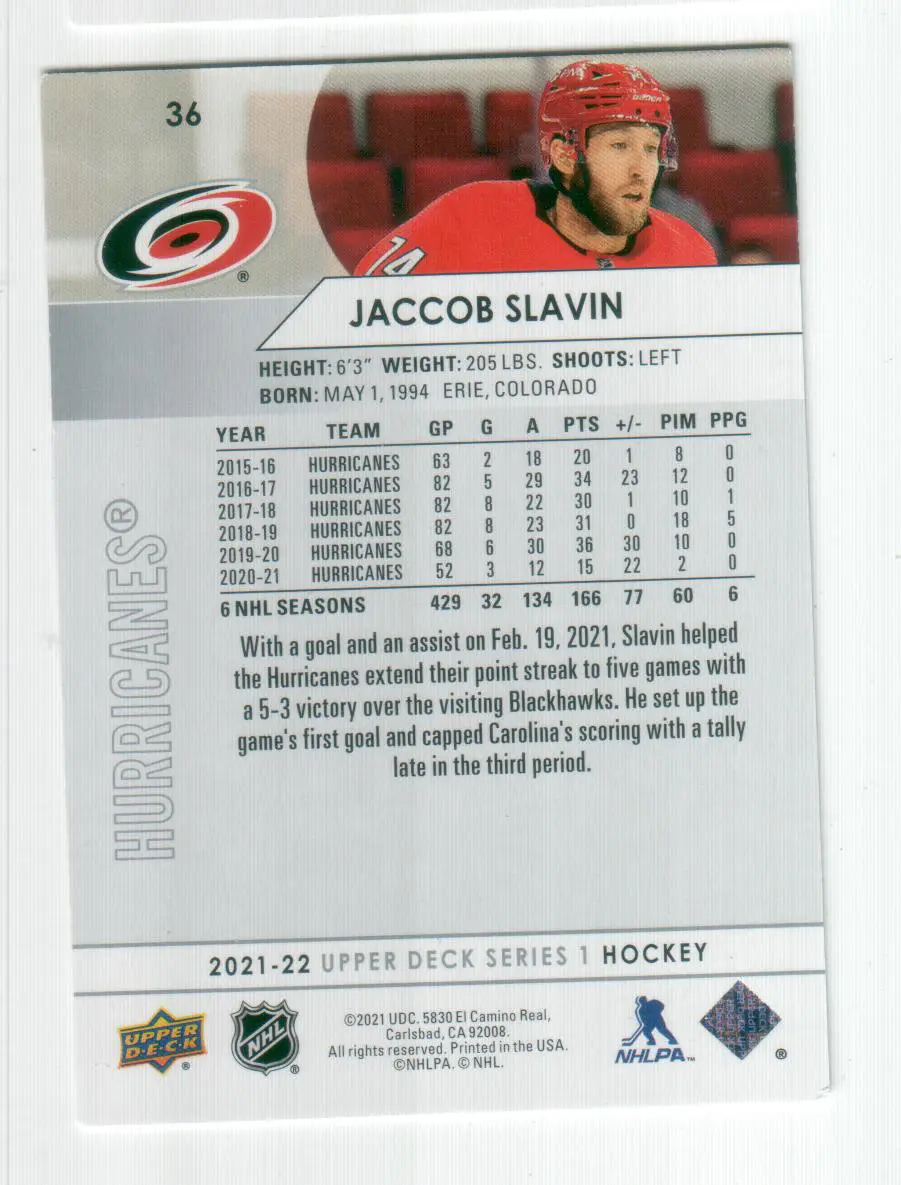 2021-22 Upper Deck #36 Jaccob Slavin 1