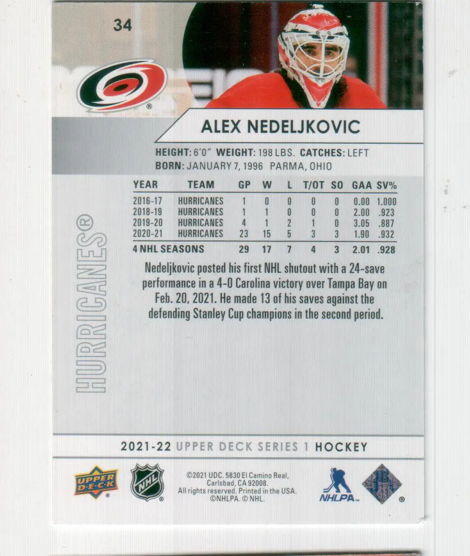 2021-22 Upper Deck #34 Alex Nedeljkovic 1