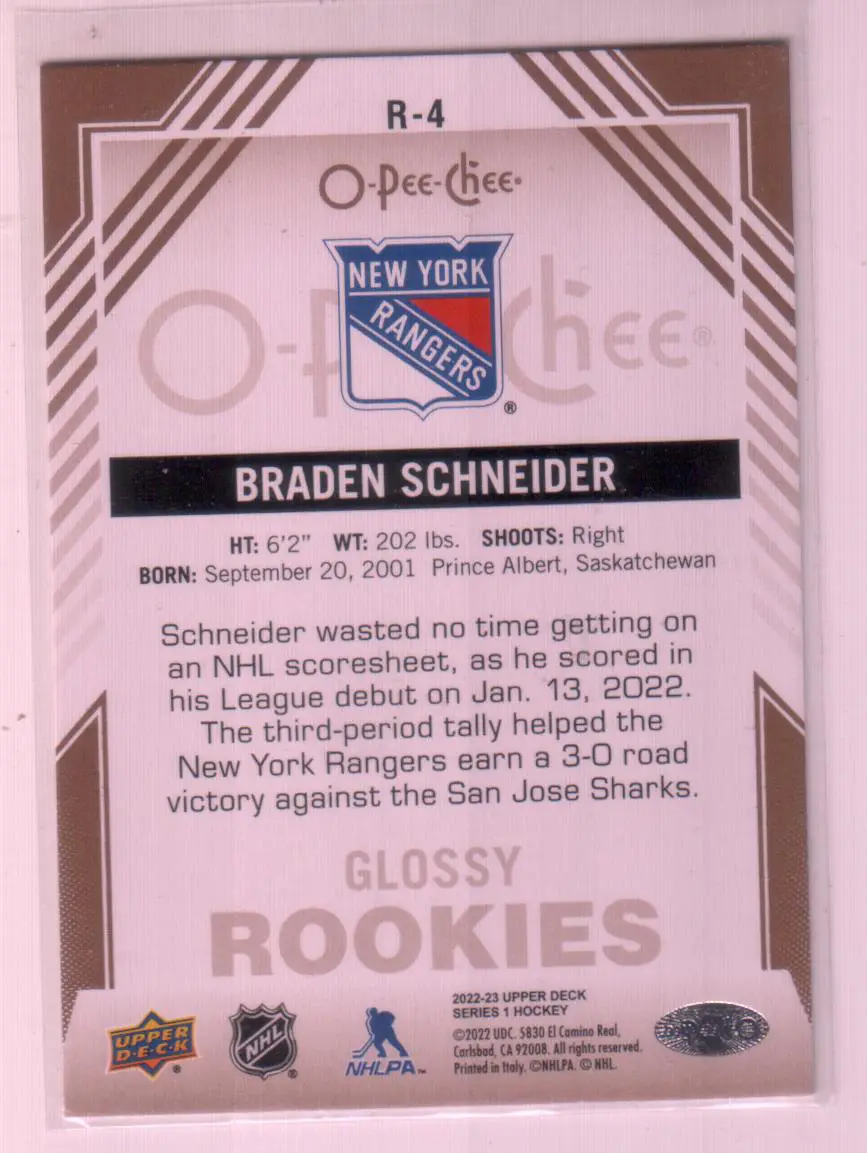 2022-23 Upper Deck O-Pee-Chee Glossy #R4 Braden Schneider 1