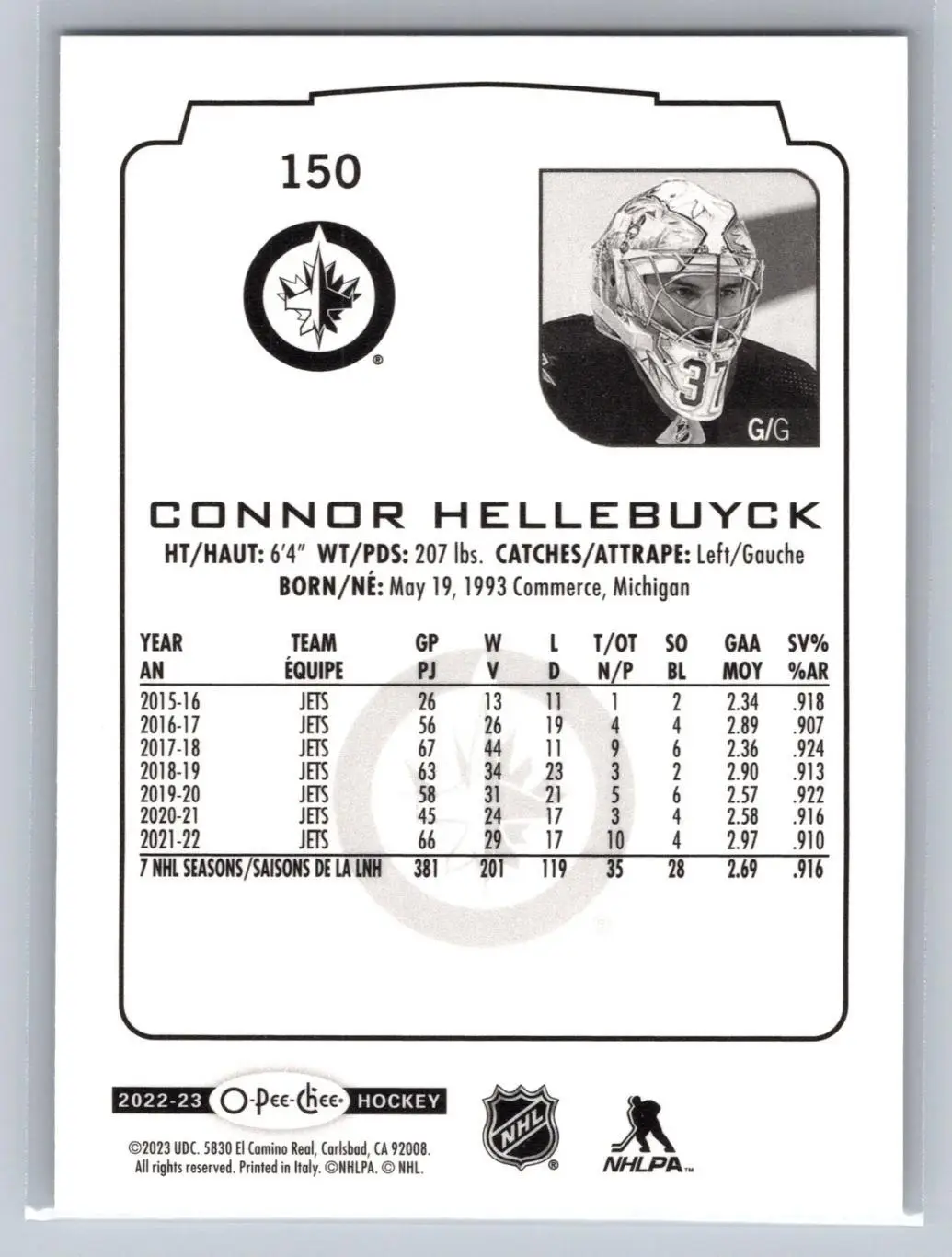 2022-23 O-Pee-Chee #150 Connor Hellebuyck 1