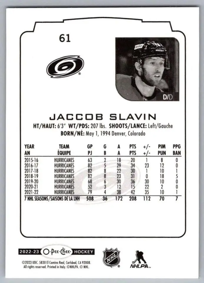 2022-23 O-Pee-Chee #61 Jaccob Slavin 1