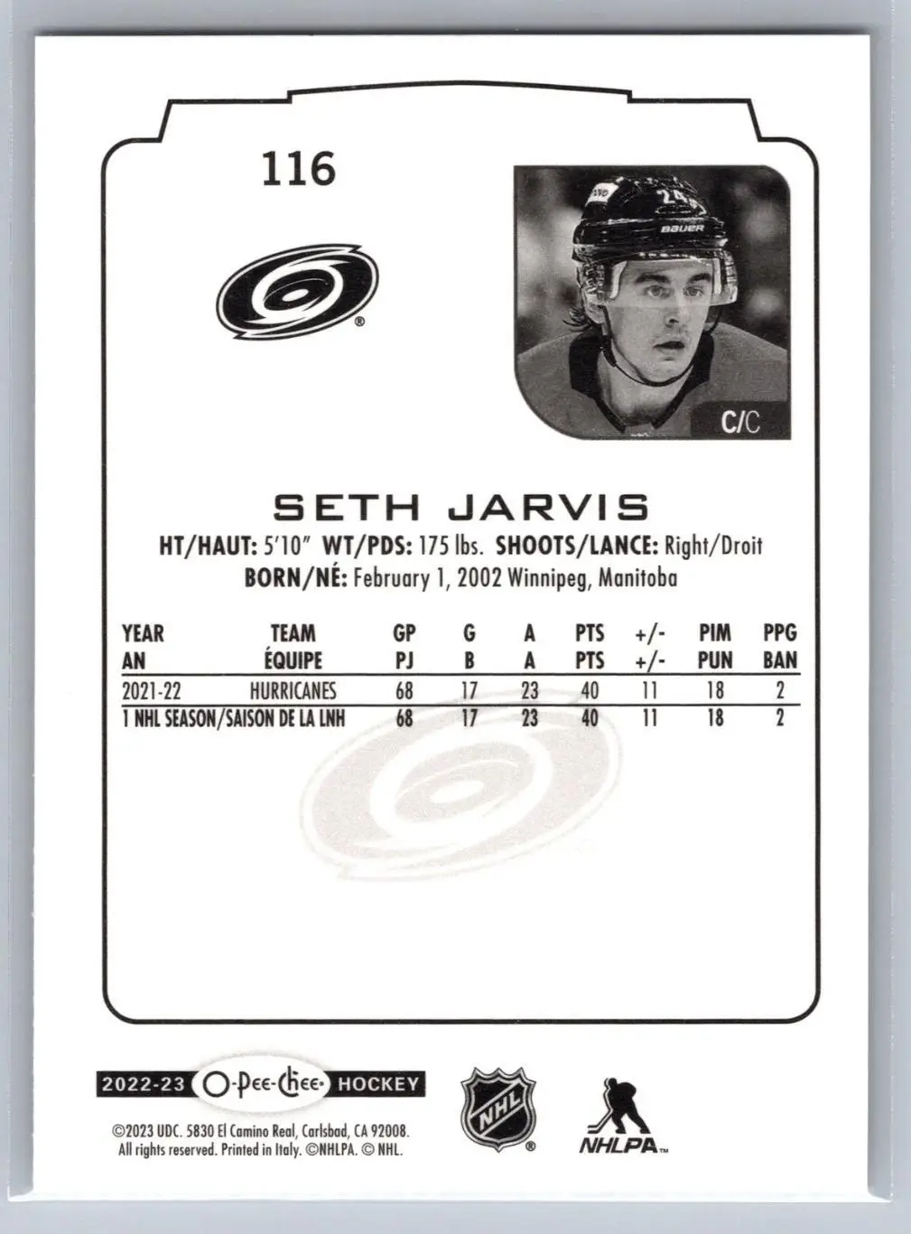 2022-23 O-Pee-Chee - [Base] #116 Seth Jarvis 1
