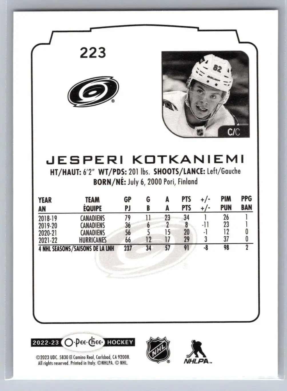 2022-23 O-Pee-Chee - [Base] #223 Jesperi Kotkaniemi 1
