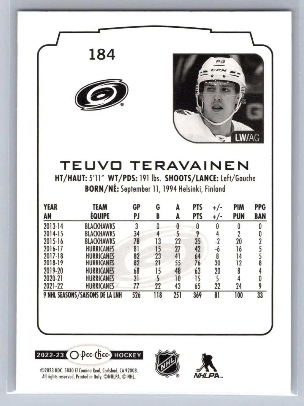 2022-23 O-Pee-Chee - [Base] #184 Teuvo Teravainen 1