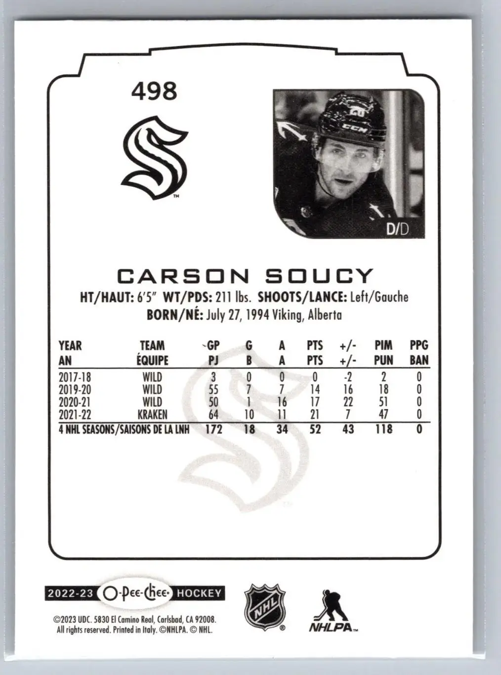 2022-23 O-Pee-Chee - [Base] #498 Carson Soucy 1