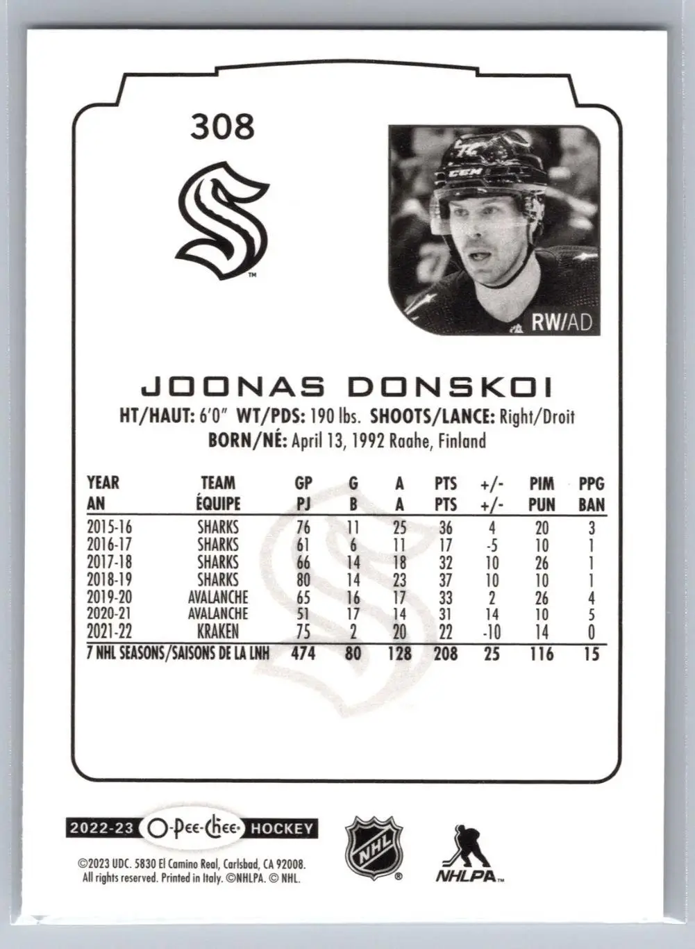 2022-23 O-Pee-Chee - [Base] #308 Joonas Donskoi 1
