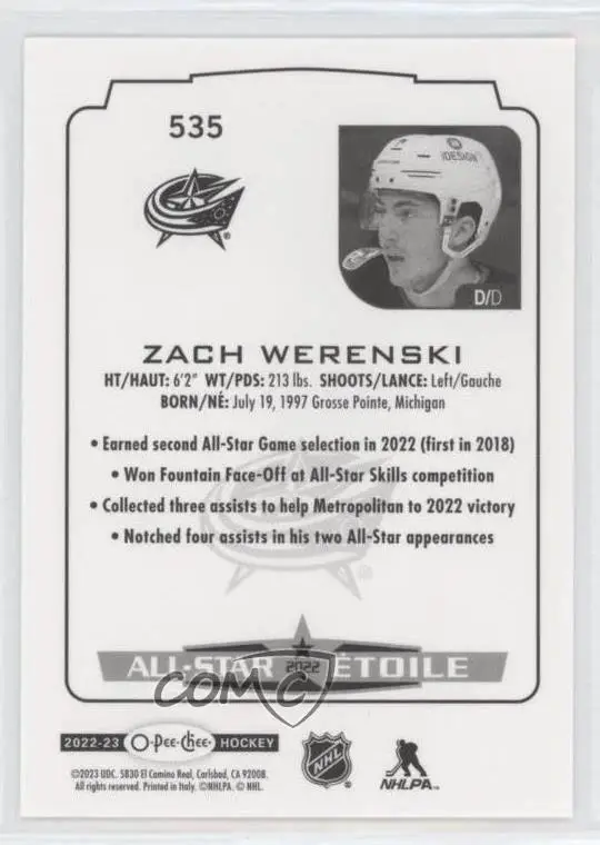 2022-23 O-Pee-Chee - [Base] #535 All-Star - Zach Werenski 1