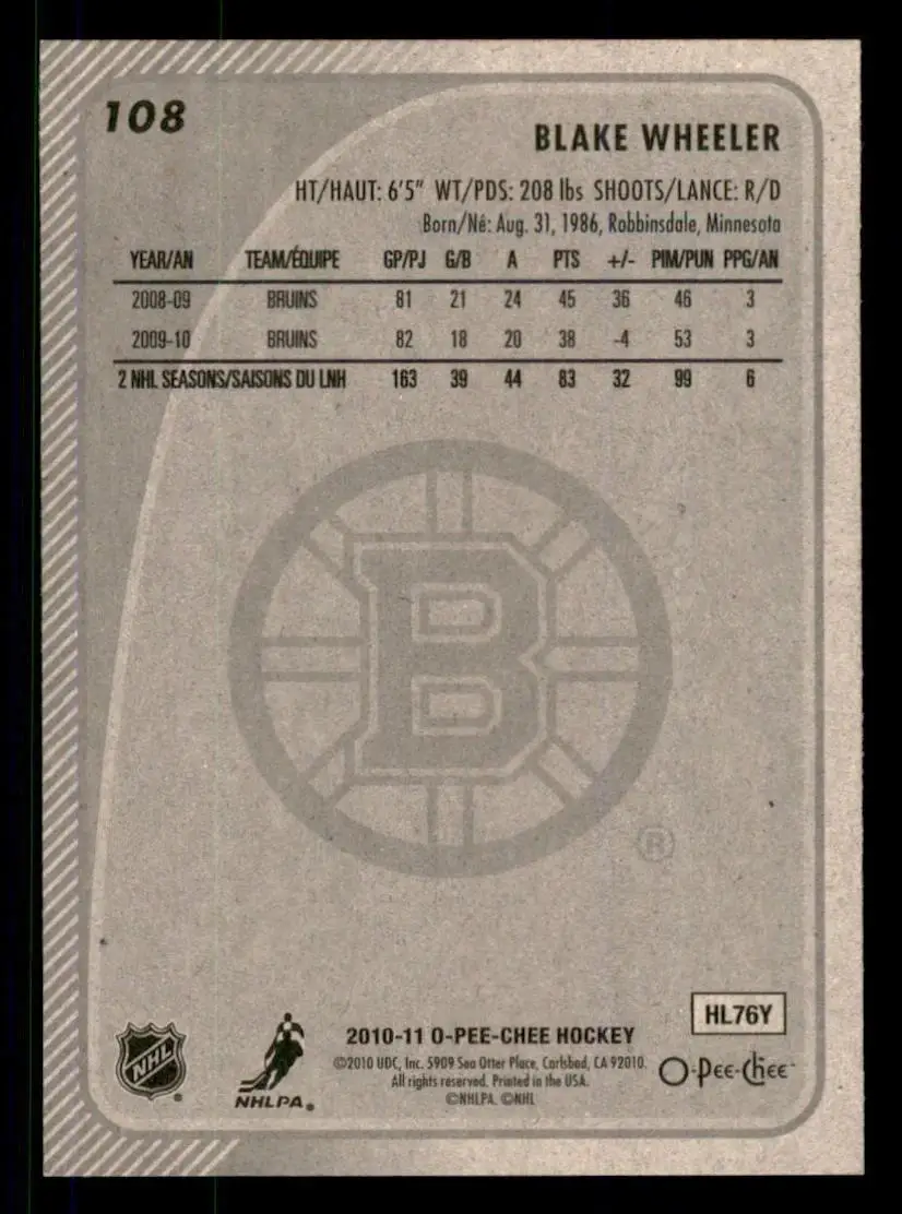 2010-11 O-Pee-Chee - [Base] #108 Blake Wheeler 1