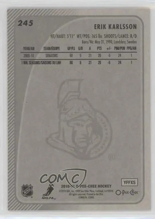 2010-11 O-Pee-Chee - [Base] #245 Erik Karlsson 1