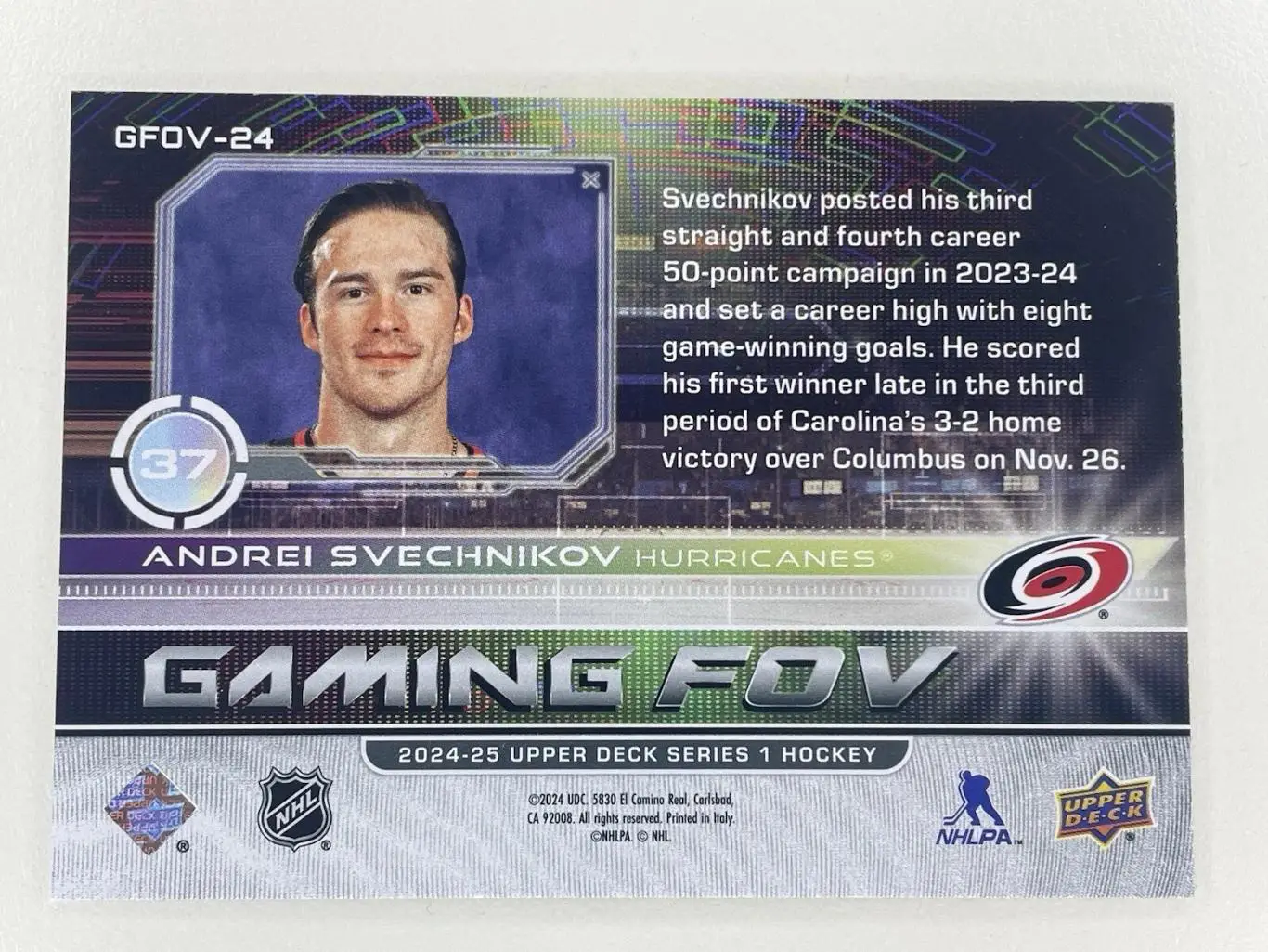 2024-25 Upper Deck Series 1 - Gaming FOV #GFOV-24 Andrei Svechnikov 1