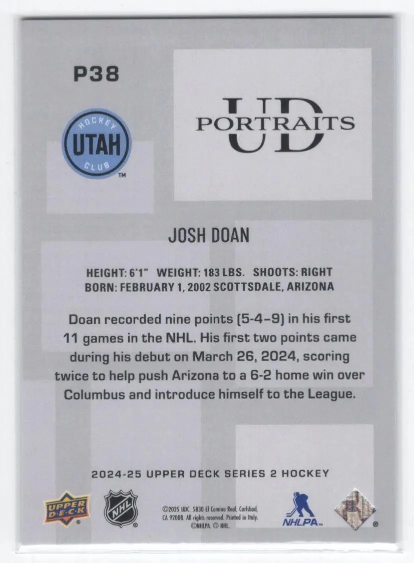 2024-25 Upper Deck Series 2 - UD Portraits #P38 Josh Doan 1