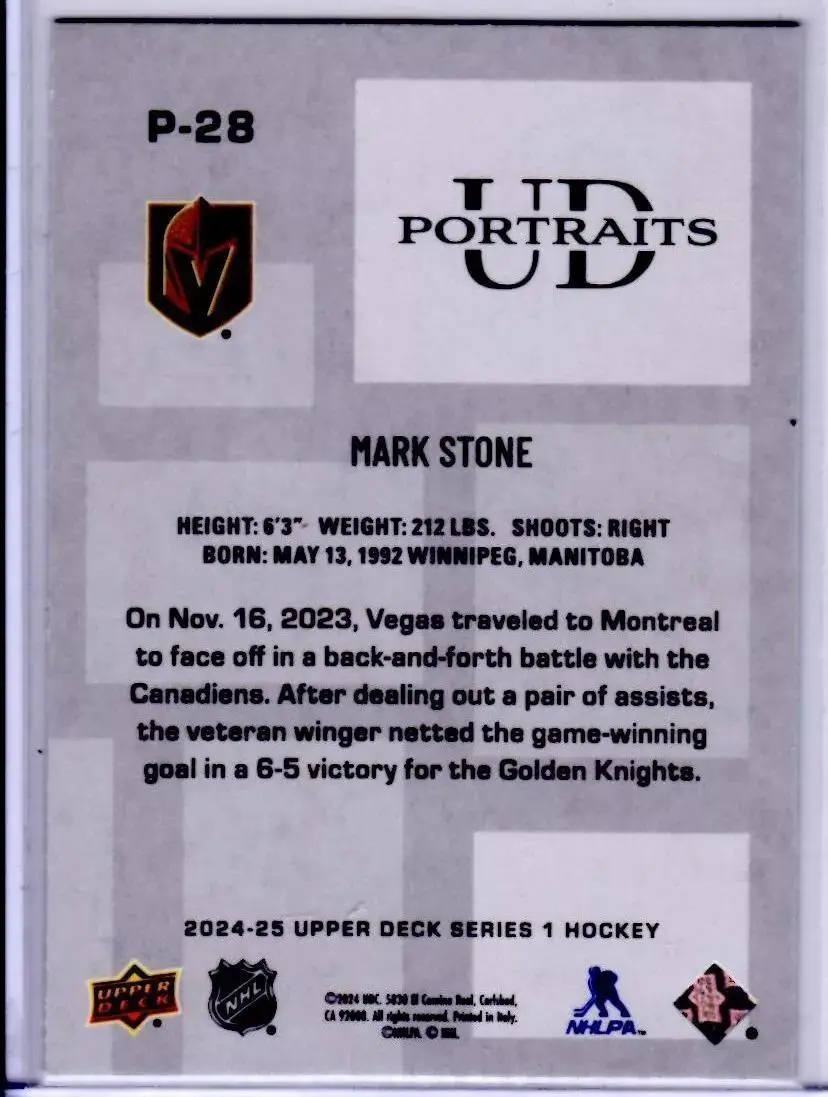 2024-25 Upper Deck Series 1 - UD Portraits #P-28 Mark Stone 1