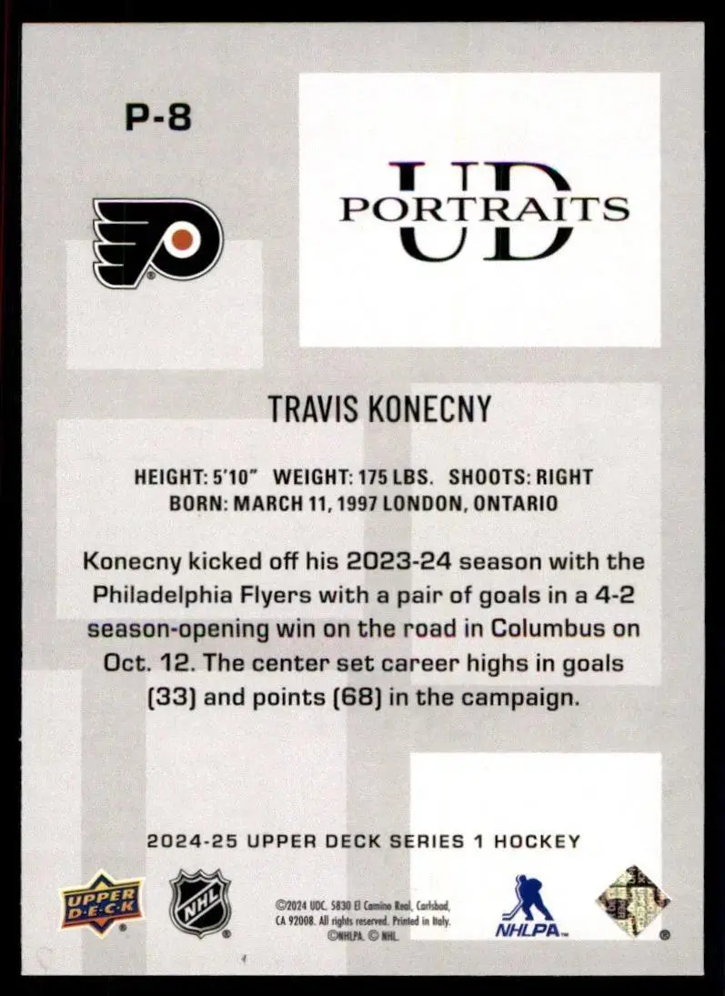 2024-25 Upper Deck Series 1 - UD Portraits - Speckle #P-8 Travis Konecny 1