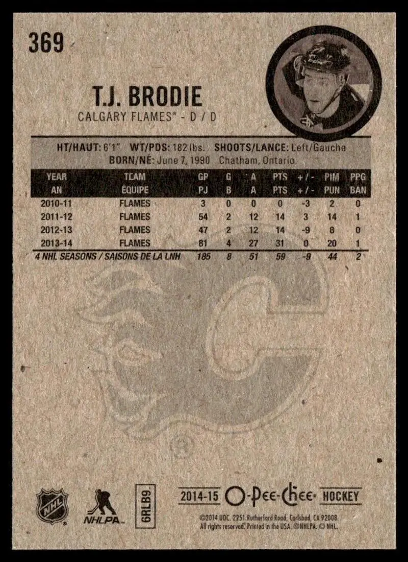 2014-15 O-Pee-Chee - [Base] #369 T.J. Brodie 1