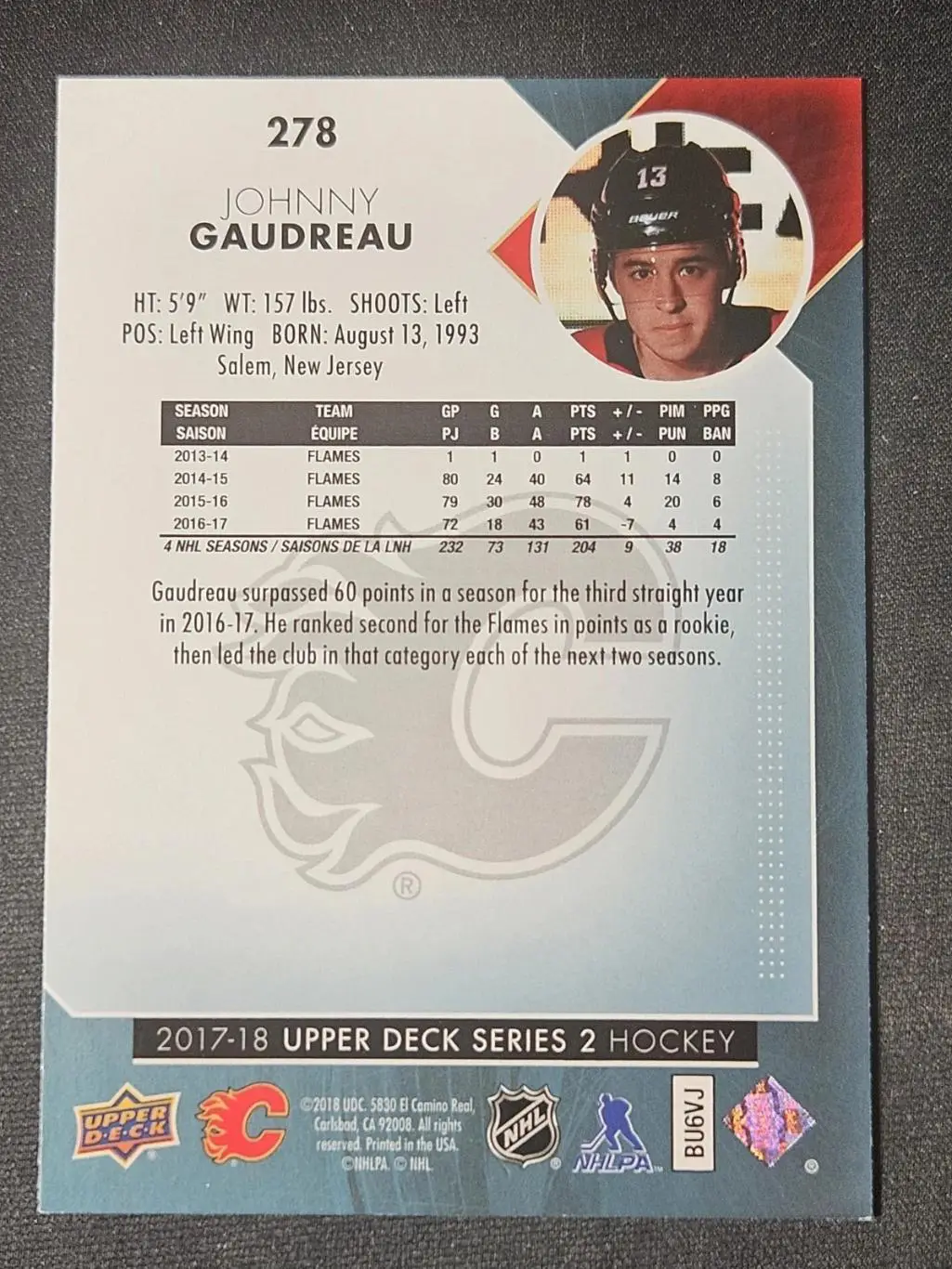 2017-18 Upper Deck - [Base]#278 Johnny Gaudreau 1