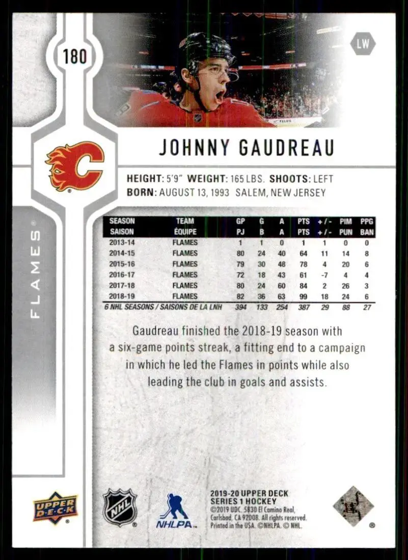 2019-20 Upper Deck - [Base] #180 Johnny Gaudreau 1