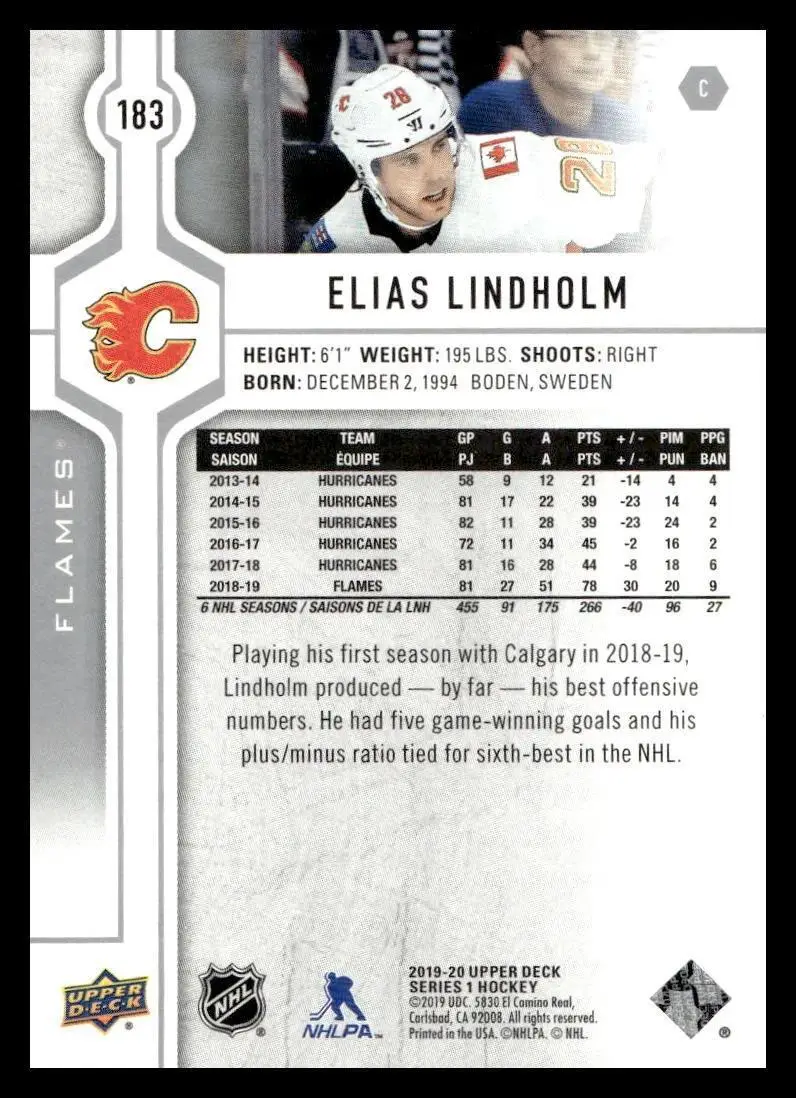 2019-20 Upper Deck - [Base] #183 Elias Lindholm 1