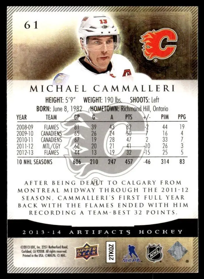 2013-14 Upper Deck Artifacts - [Base] #61 Michael Cammalleri 1
