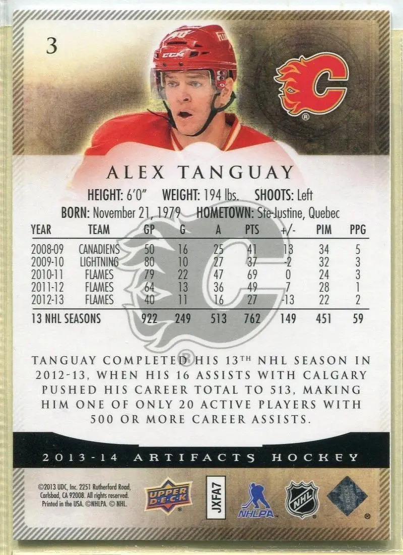 2013-14 Upper Deck Artifacts - [Base] #3 Alex Tanguay 1