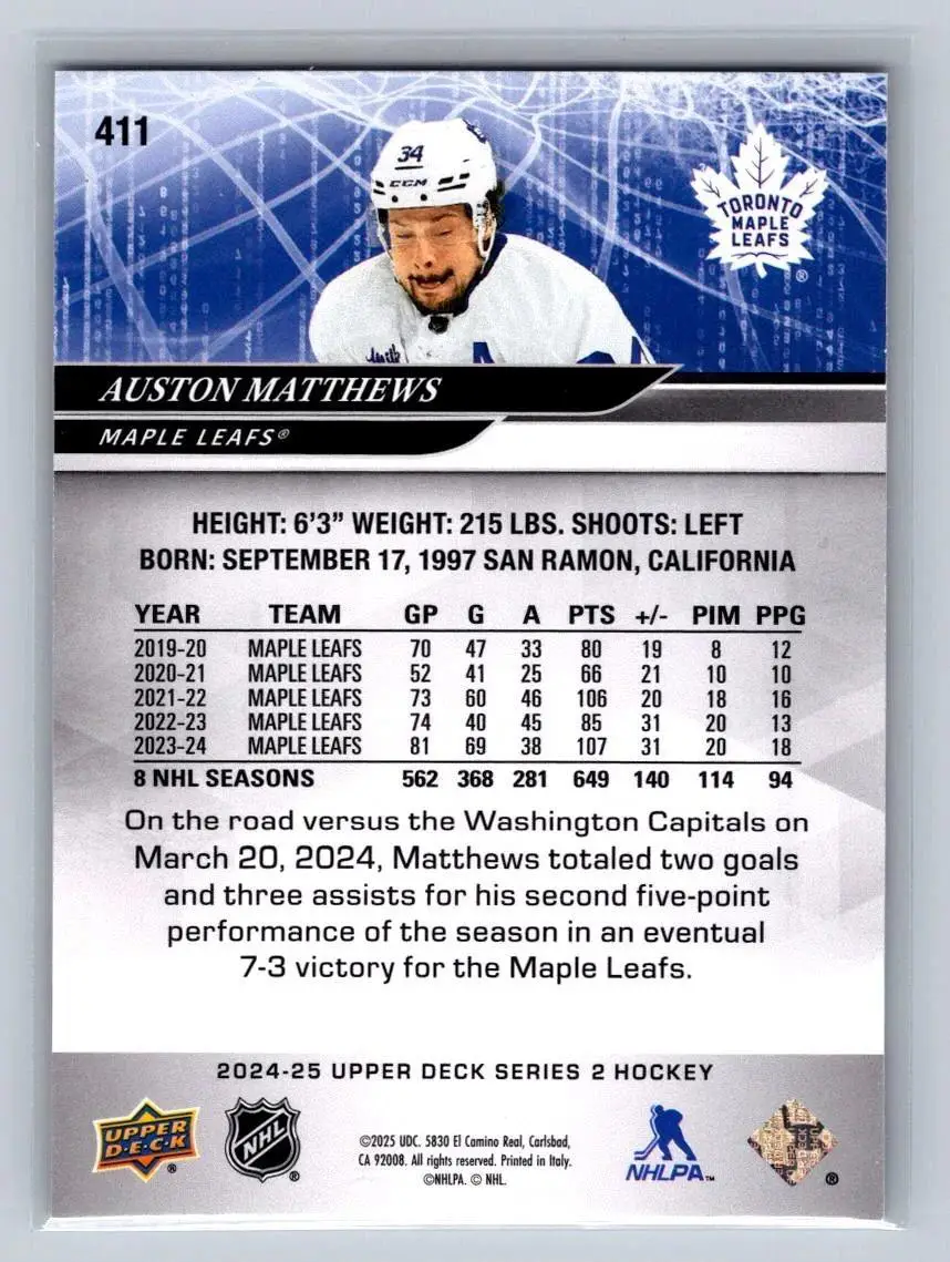 2024-25 Upper Deck Series 2 - [Base] #411 Auston Matthews 1