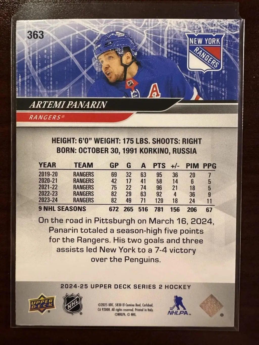 2024-25 Upper Deck Series 2 - [Base] #363 Artemi Panarin 1