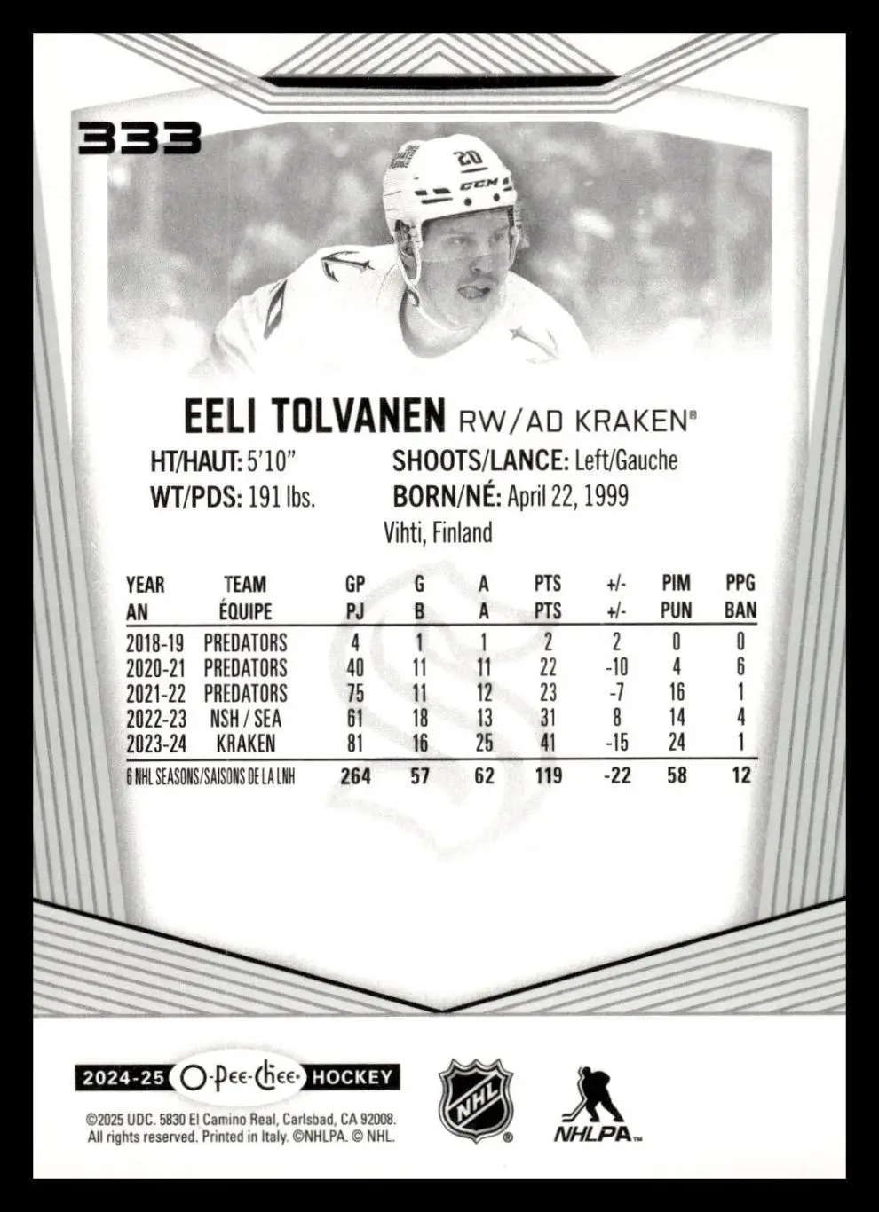 2024-25 O-Pee-Chee - [Base] #333 Eeli Tolvanen 1