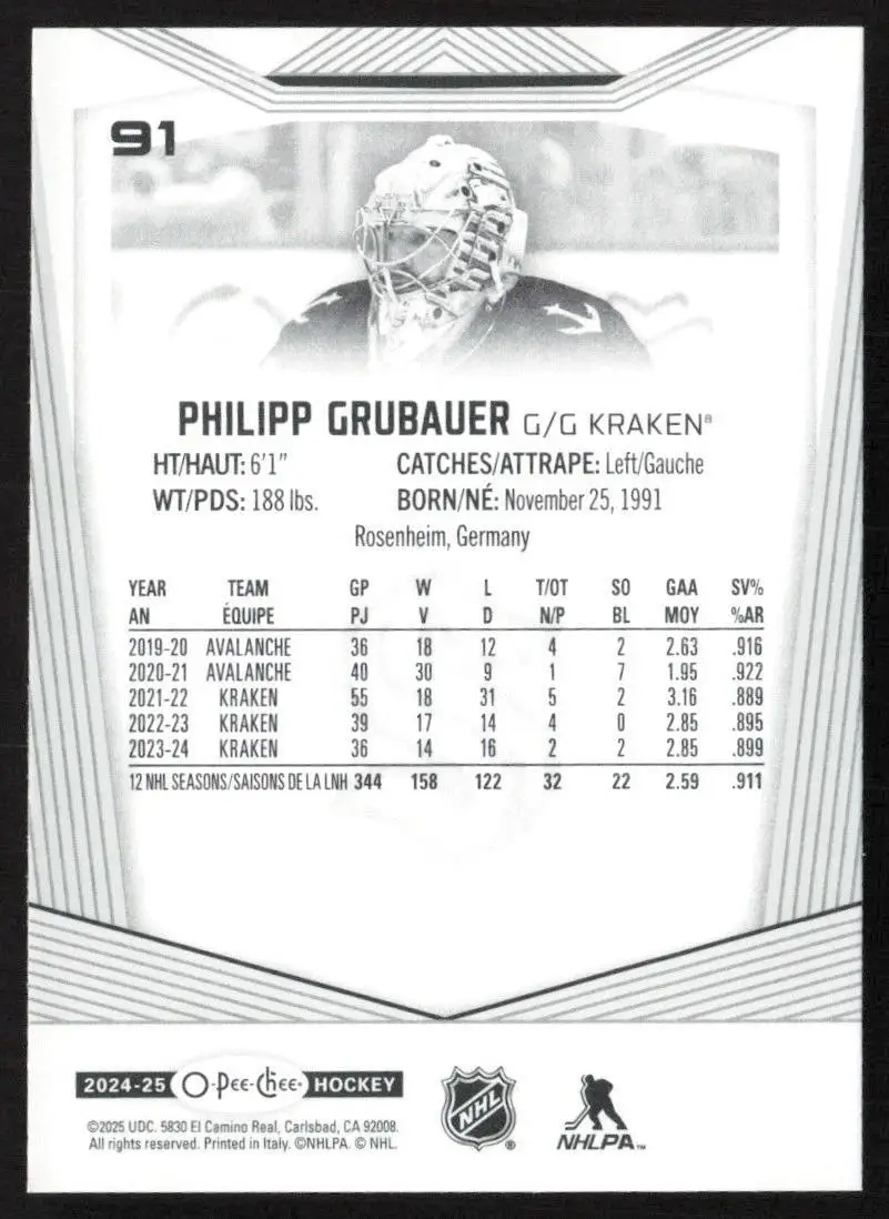 2024-25 O-Pee-Chee - [Base] #91 Philipp Grubauer 1
