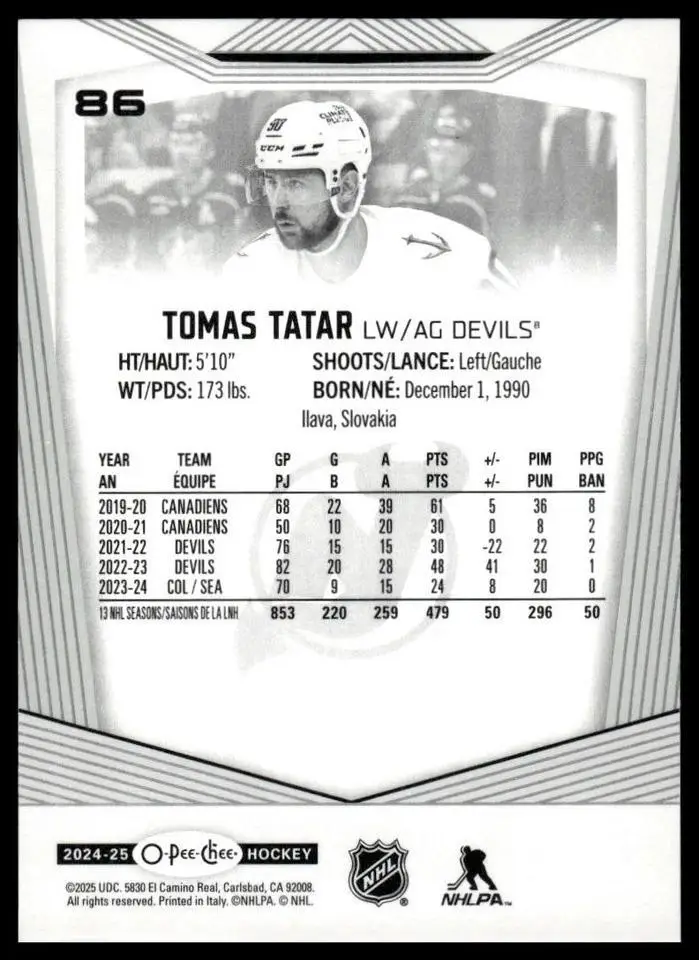 2024-25 O-Pee-Chee - [Base] #86 Tomas Tatar 1