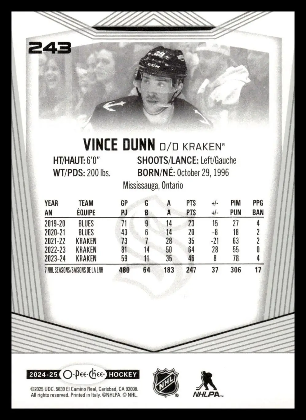 2024-25 O-Pee-Chee - [Base] #243 Vince Dunn 1