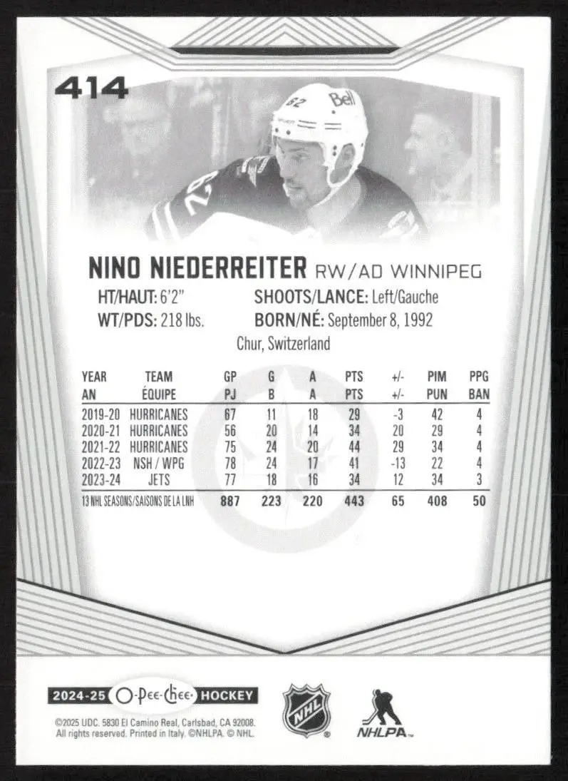 2024-25 O-Pee-Chee - [Base] #414 Nino Niederreiter 1
