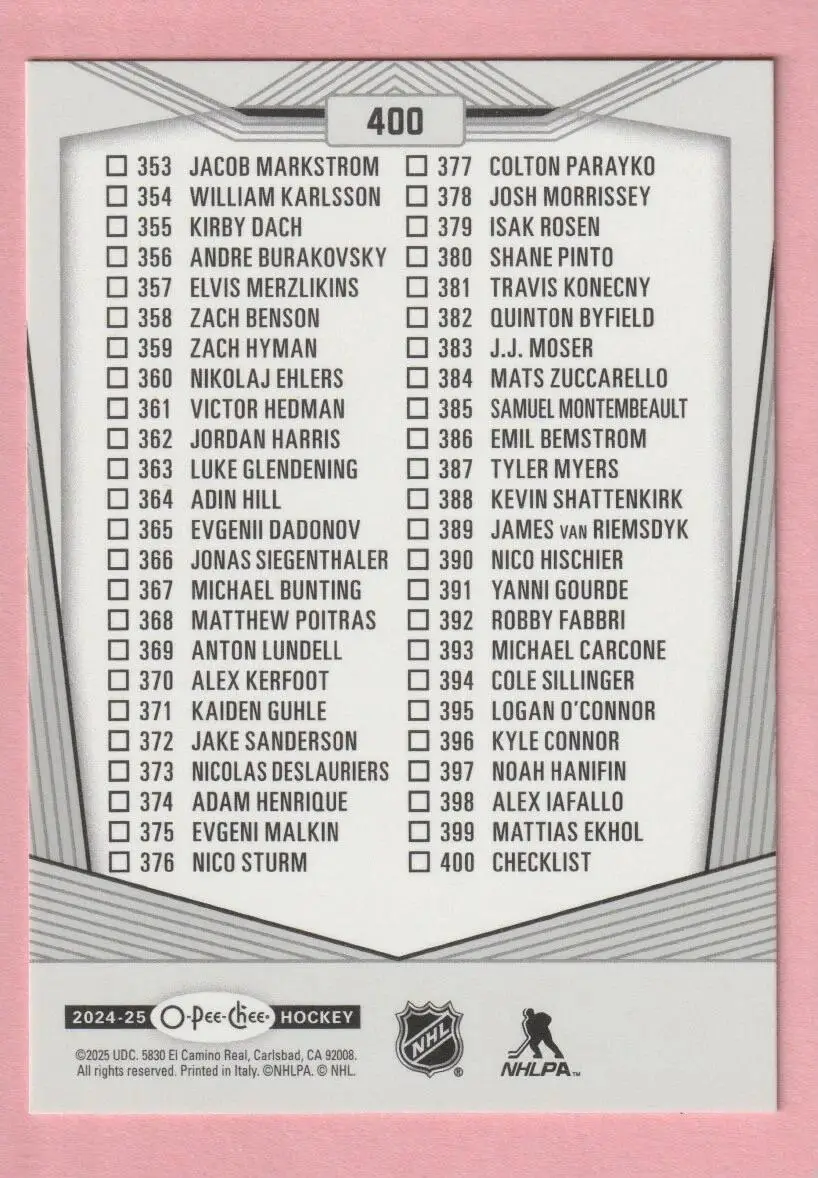 2024-25 O-Pee-Chee - [Base] #400 Checklist 1