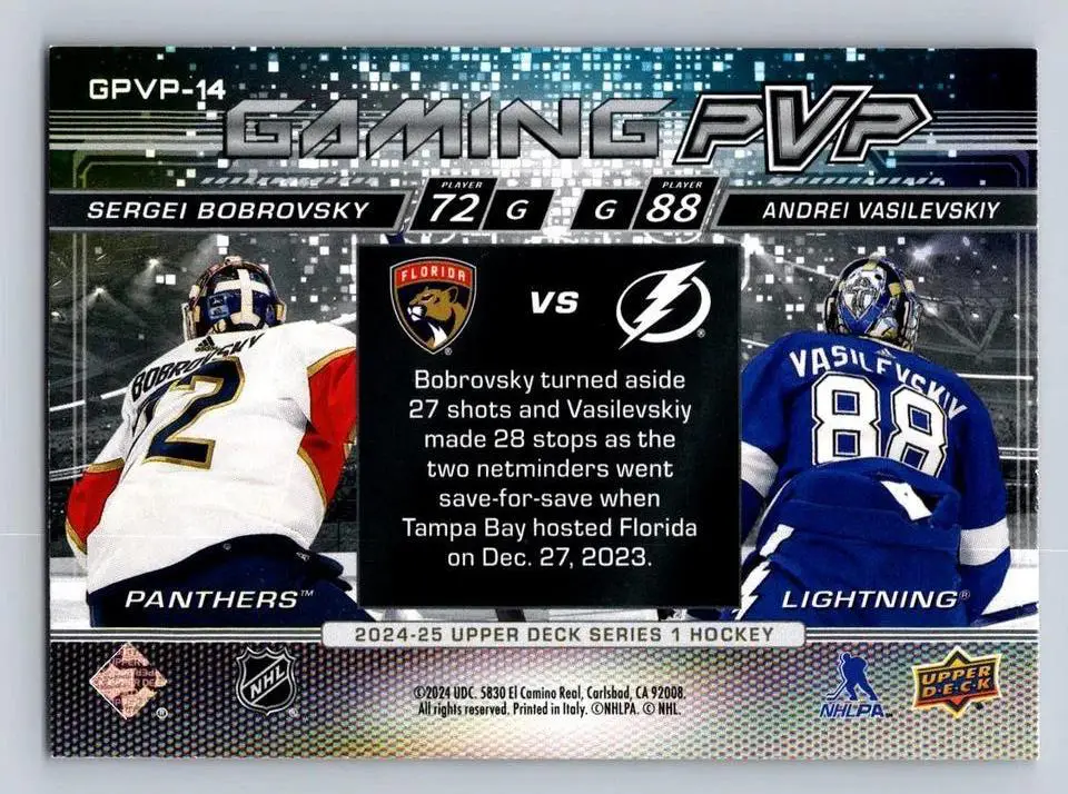 2024-25 Upper Deck Series 1 - Gaming PVP #GPVP-14 Bobrovsky/ Vasilevskiy 1