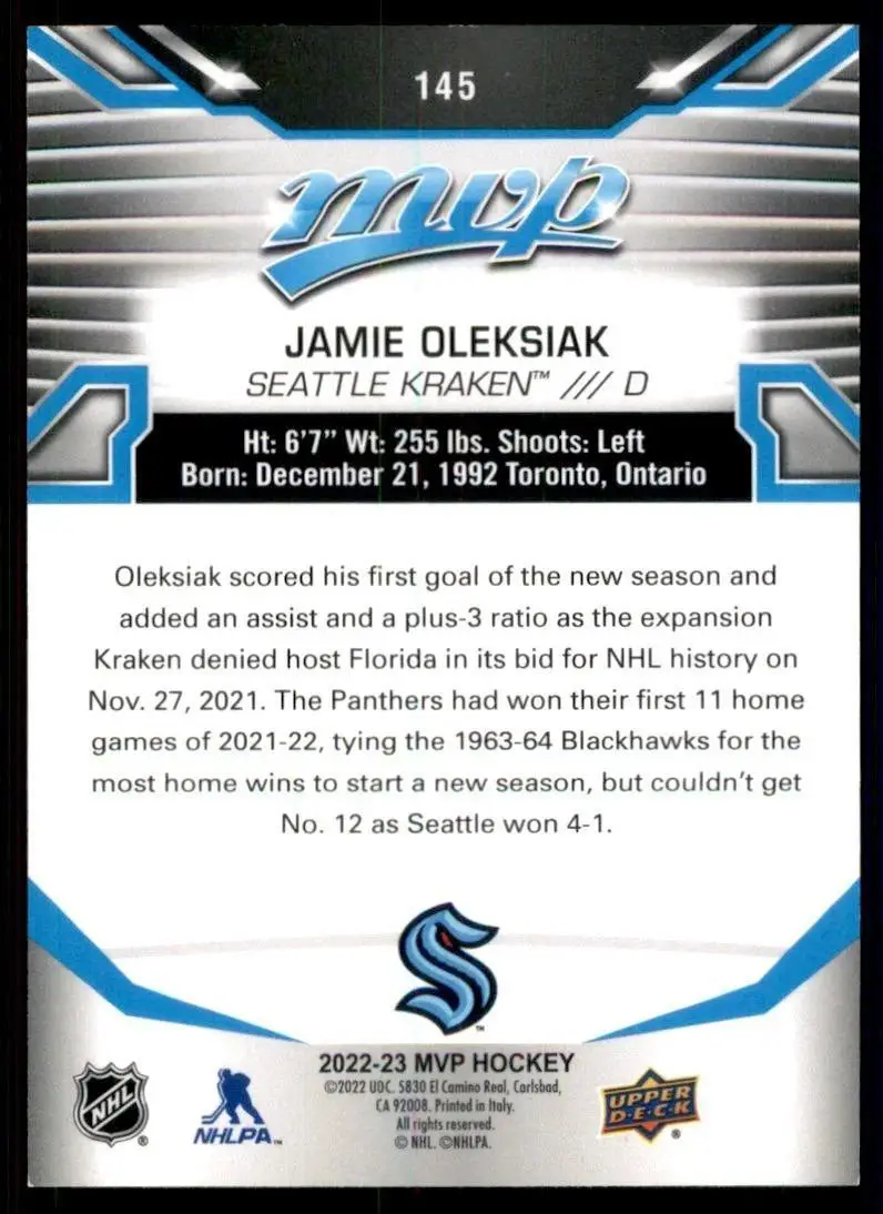 2022-23 Upper Deck MVP - [Base] #145 Jamie Oleksiak 1