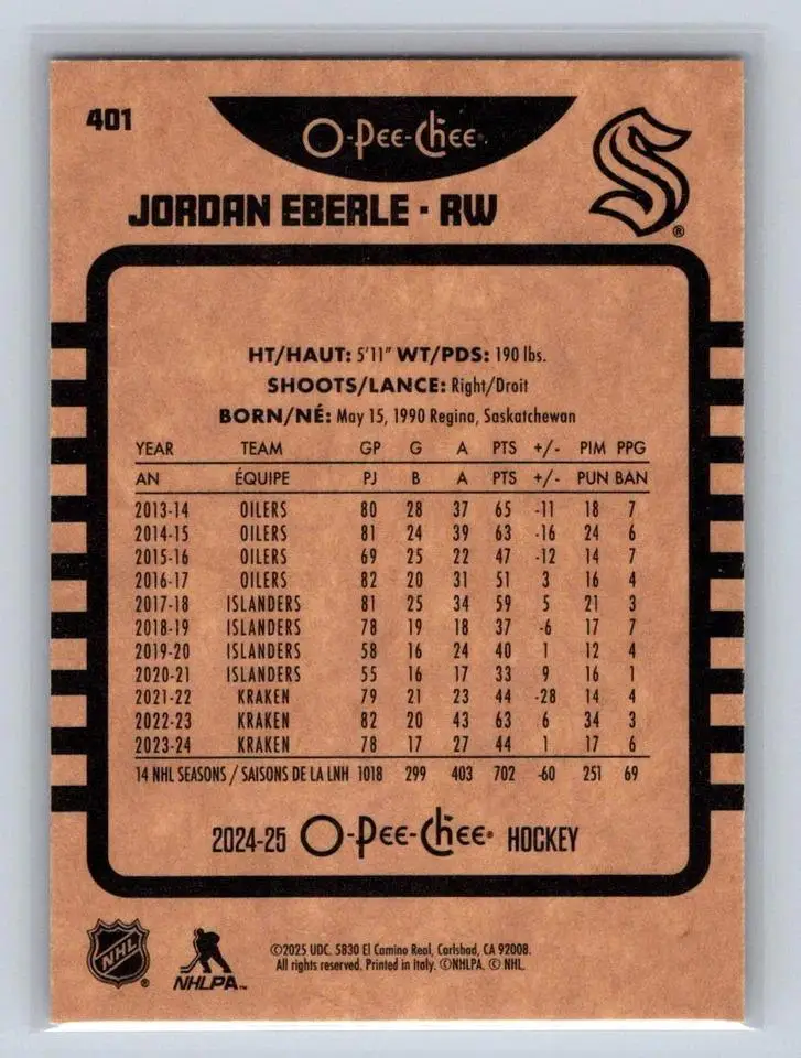 2024-25 O-Pee-Chee - [Base] - Retro #401 Jordan Eberle 1