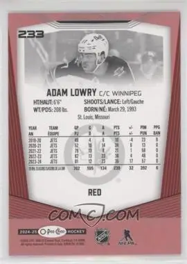 2024-25 O-Pee-Chee - [Base] - Red Border #233 Adam Lowry 1