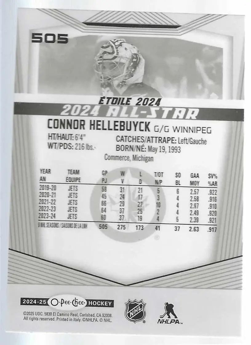 2024-25 O-Pee-Chee - [Base] #505 All-Stars - Connor Hellebuyck 1