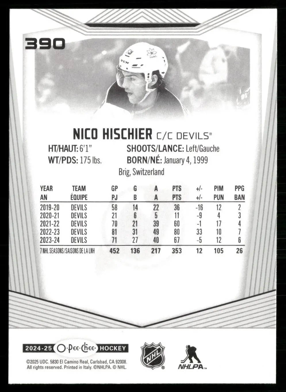2024-25 O-Pee-Chee - [Base] #390 Nico Hischier 1