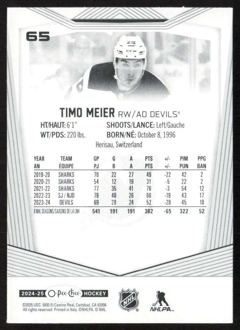 2024-25 O-Pee-Chee - [Base] #65 Timo Meier 1