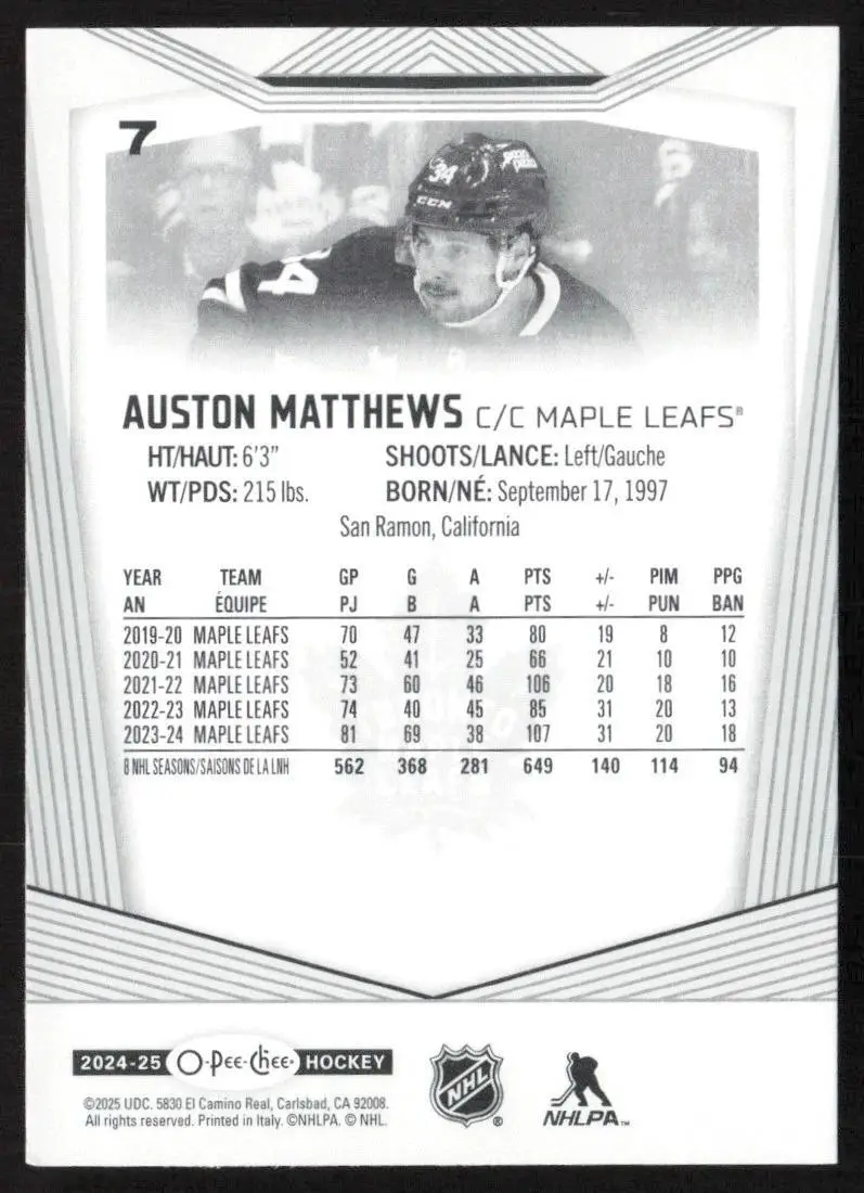 2024-25 O-Pee-Chee - [Base] #7 Auston Matthews 1