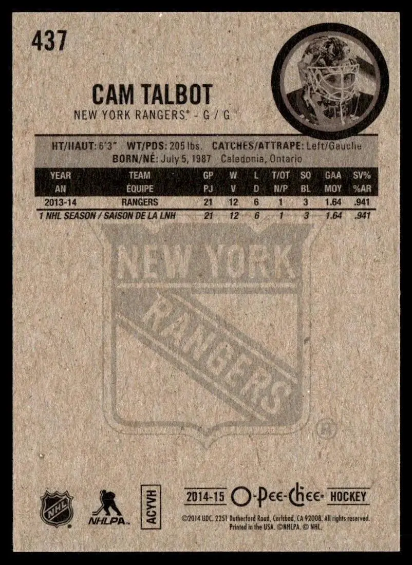 2014-15 O-Pee-Chee - [Base] #437 Cam Talbot 1