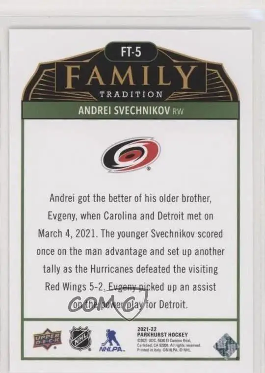 2021-22 Upper Deck Parkhurst - Family Tradition #FT-5 Andrei Svechnikov 1