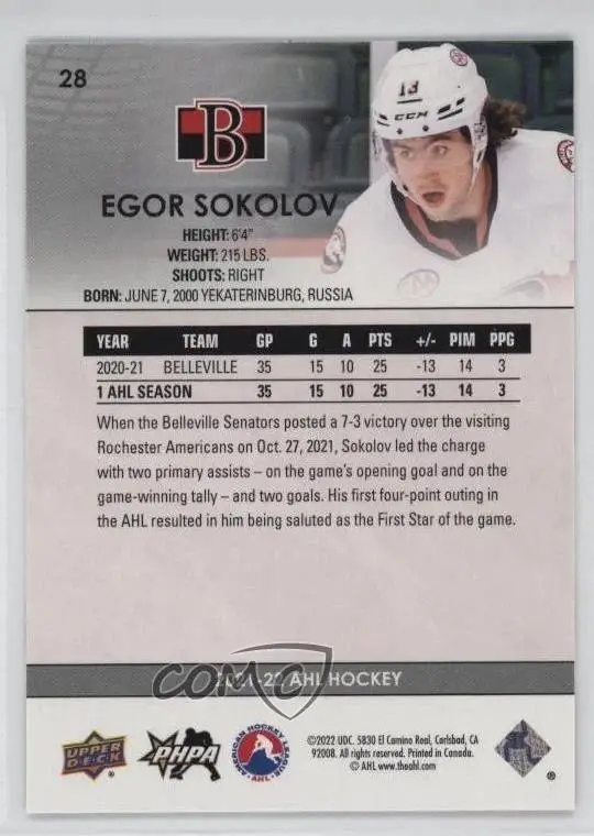 2021-22 Upper Deck AHL - [Base] #28Egor Sokolov 1